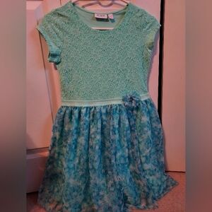 Size 14 Children's Place Green and Blue Fit and Flare Dress